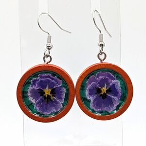 February Birth Month Flower Earrings, Violet - Hand Painted Floral Art on Wood